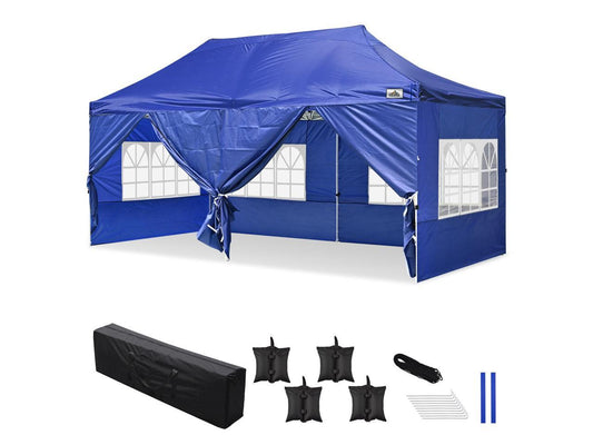 10x20ft Pop Up Canopy Folding Gazebo Wedding Party Tent Heavy Duty Frame with 4 Sidewall & Bag Navy